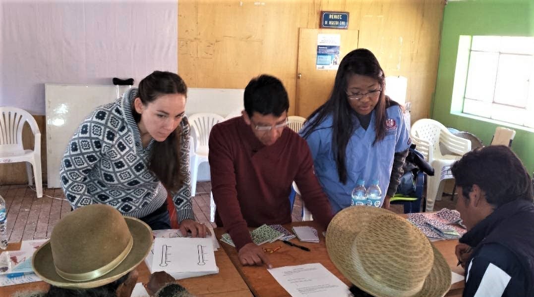 volunteers work with individuals in Peru