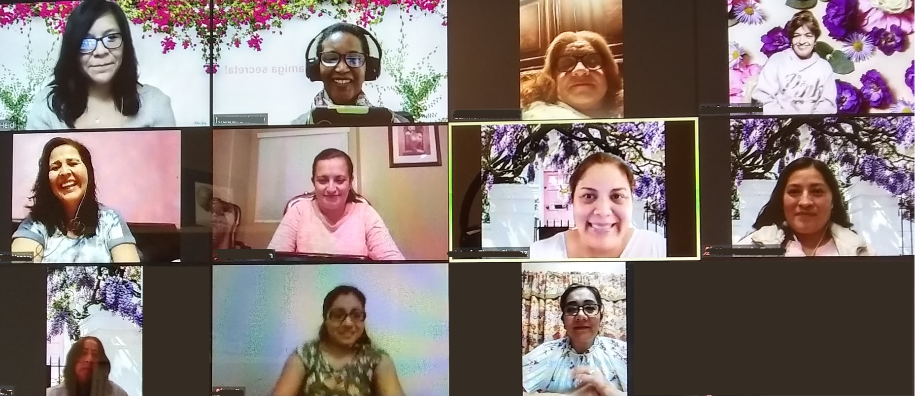 Floral-themed Zoom meeting with Full Plate Living participants