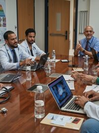 Doctors and other professionals seated around a conference table