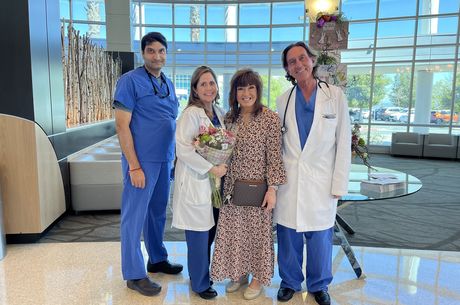 Melissa Peffer reunited with her care team members four months after her double bypass procedure at LLUMC–Murrieta.