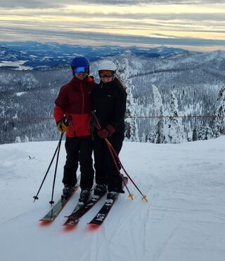 Dr. Van Dyk skiing with her spouse