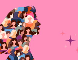Graphic of a woman's profile filled with graphics of diverse women
