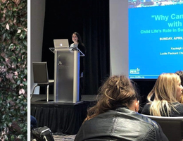 Left: Colleen Cherry; Right: Kayleigh Chang presents at ACLP 2019
